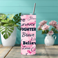 Breast Cancer Survivor Pink Ribbon Insulated Tumbler with Metal Straw, Lid, Free Sticker