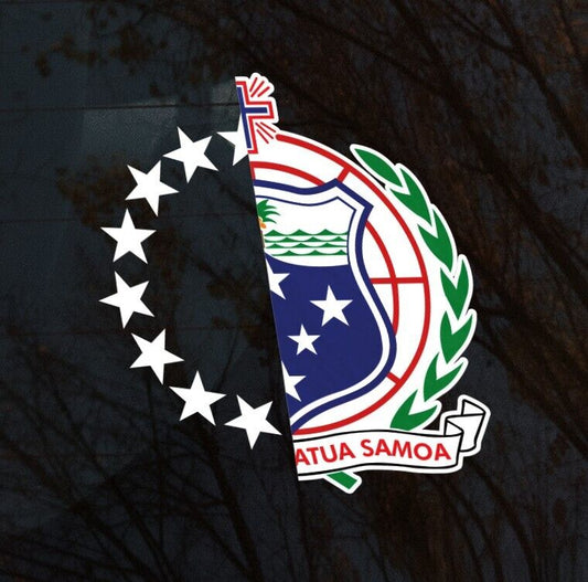 Half Cook Islands 15 Stars Half Samoa Shield Car Sticker Various Sizes