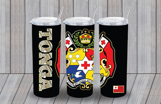 Tonga Themed Insulated Tumbler with Metal Straw, Lid, Free Sticker.