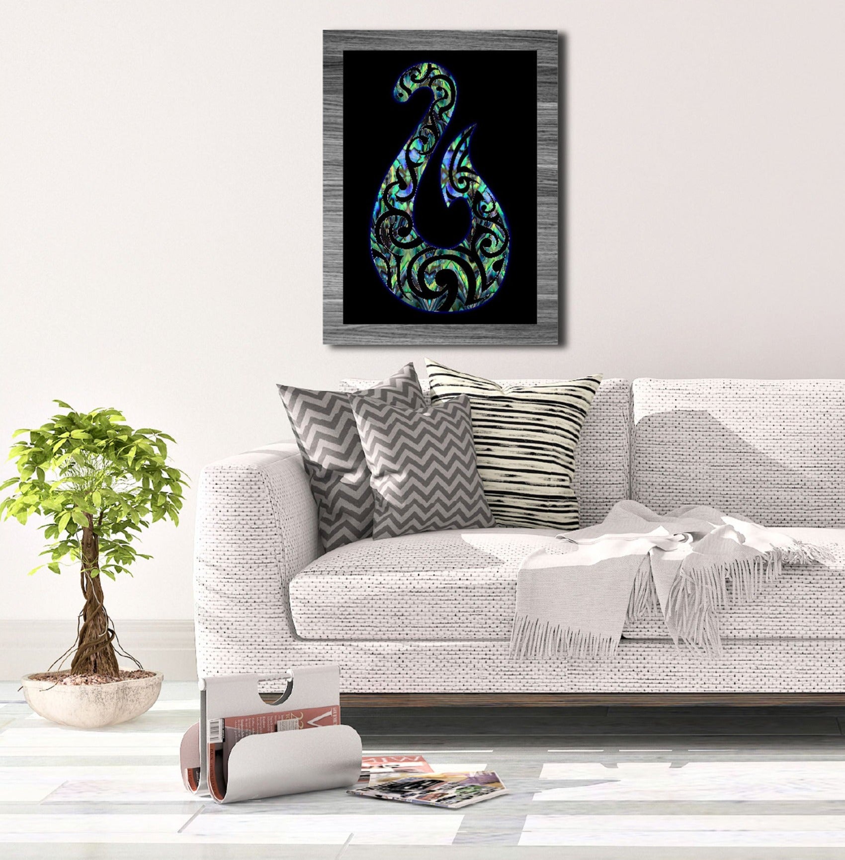 Maori New Zealand fish hook paua colours canvas print A3 size ready for framing