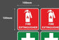 Workplace First Aid and Fire Extinguisher 4 Pack Vinyl Stickers 10 x 10cm