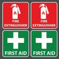 Workplace First Aid and Fire Extinguisher 4 Pack Vinyl Stickers 10 x 10cm